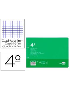 Recambio Liderpapel Cuarto Apaisado 100 Hojas 60Gr Cuadro 4 Mm 2 Taladros Con Margen