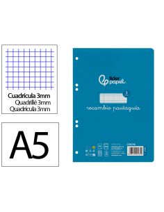 Recambio Liderpapel A5 Pautaguia 100 Hojas 75Gr Cuadriculado Pautado 3Mm Con Margen 6 Taladros