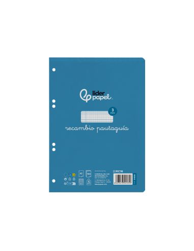 Recambio Liderpapel A5 Pautaguia 100 Hojas 75Gr Cuadriculado Pautado 3Mm Con Margen 6 Taladros