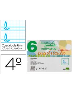 Recambio Liderpapel Cuarto Apaisado Pautaguia 100 Hojas 75Gr Cuadriculado Pautado 6Mm Con Margen 2 Taladros