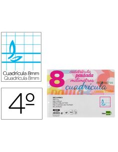 Recambio Liderpapel Cuarto Apaisado Pautaguia 100 Hojas 75Gr Cuadriculado Pautado 8Mm Con Margen 2 Taladros
