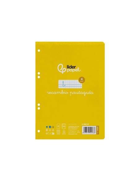 Recambio Liderpapel A5 Pautaguia 100 Hojas 75Gr Cuadriculado Pautado 4Mm Con Margen 6 Taladros