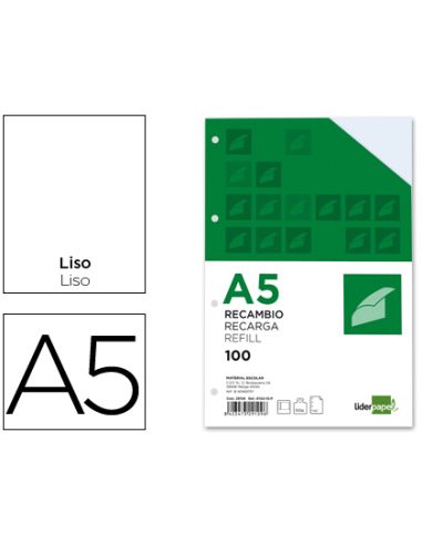 Recambio Liderpapel A5 100H 100Gr Liso Doble Margen 6 Taladros