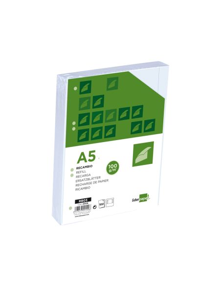 Recambio Liderpapel A5 100H 100Gr Liso Doble Margen 6 Taladros