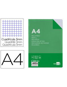 Recambio Liderpapel A4 100 Hojas 60Gr Cuadro 3 Mm Con Margen 4 Taladros