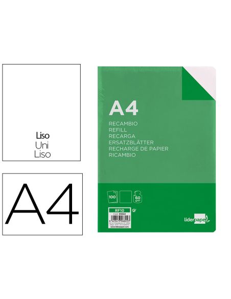 Recambio Liderpapel A4 100 Hojas 60Gr Liso Sin Margen 4 Taladros