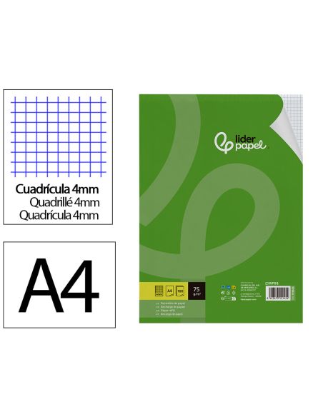 Recambio Liderpapel A4 100 Hojas 75Gr Cuadro 4Mm Con Margen Sin Taladros