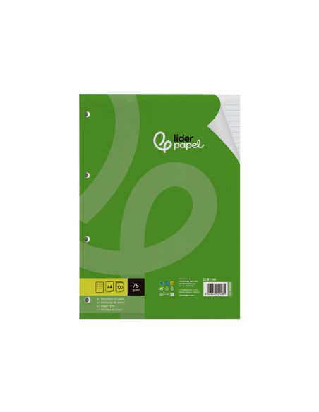 Recambio Liderpapel A4 100 Hojas 75Gr Horizontal Con Margen 4 Taladros