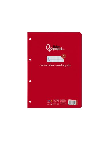 Recambio Liderpapel A4 Pautaguia 100 Hojas 75Gr Cuadriculado Pautado 5Mm Con Margen 4 Taladros