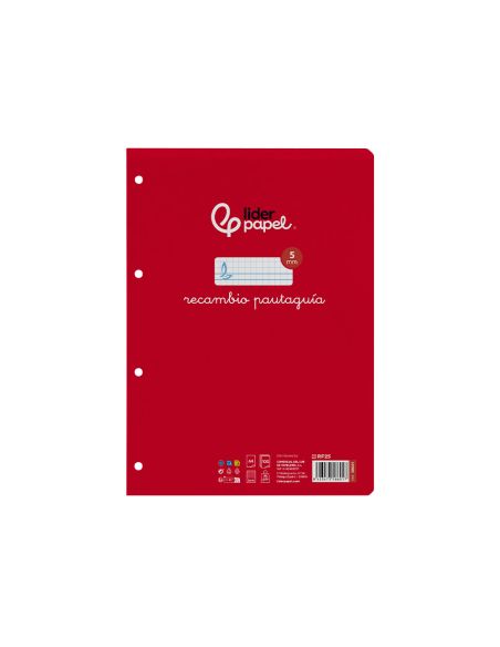 Recambio Liderpapel A4 Pautaguia 100 Hojas 75Gr Cuadriculado Pautado 5Mm Con Margen 4 Taladros