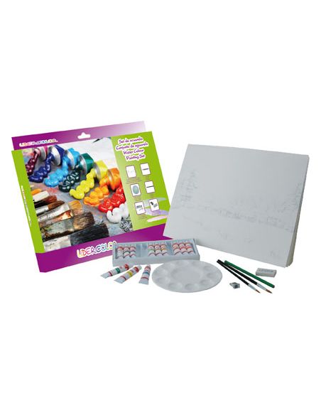 Set Acuarela Lidercolor Contiene 10 Laminas Acuarela 27X38Cm 1 Paleta Plast 12X12Ml1 Sacapunt 1 Perfilador 1 Goma