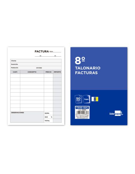 Talonario Liderpapel Facturas 8º Original Y 2 Copias T300 Con I.G.I.C.