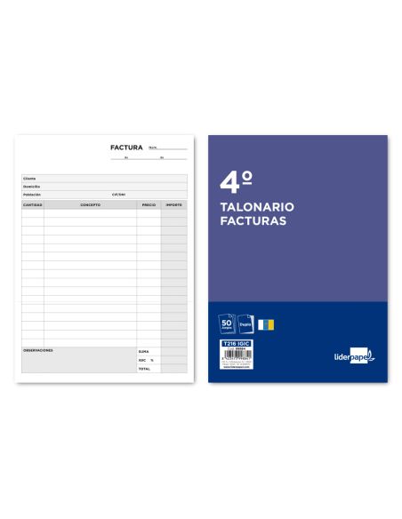 Talonario Liderpapel Facturas Cuarto Original Y Copia T216 Con I.G.I.C.