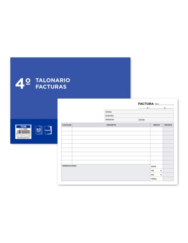 Talonario Liderpapel Facturas Cuarto Original Y Copia T218 Apaisado Con I.V.A.