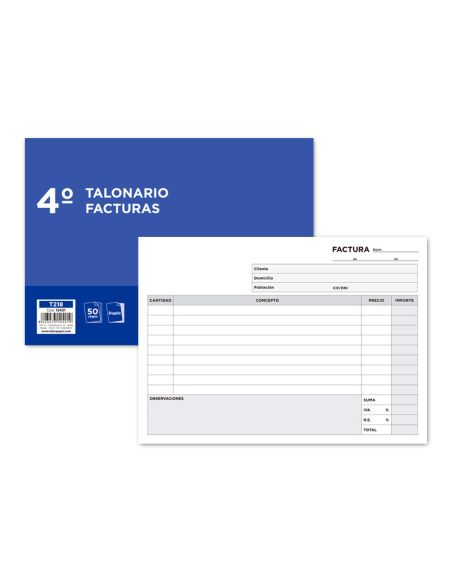 Talonario Liderpapel Facturas Cuarto Original Y Copia T218 Apaisado Con I.V.A.
