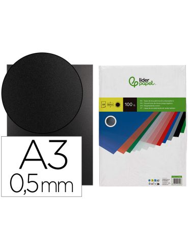 Tapa Encuadernacion Liderpapel Polipropileno A3 0.5 Mm Negro Opaco Paquete De 100 Unidades