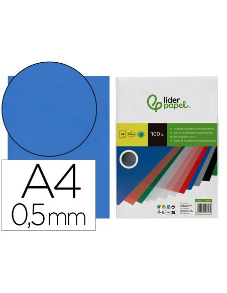 Tapa Encuadernacion Liderpapel Polipropileno A4 0.5 Mm Azul Translucido Paquete De 100 Unidades