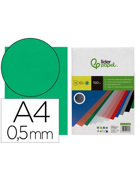 Tapa Encuadernacion Liderpapel Polipropileno A4 0.5 Mm Verde Translucido Paquete De 100 Unidades