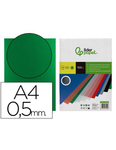 Tapa Encuadernacion Liderpapel Polipropileno A4 0.5Mm Verde Opaco Paquete De 100 Unidades