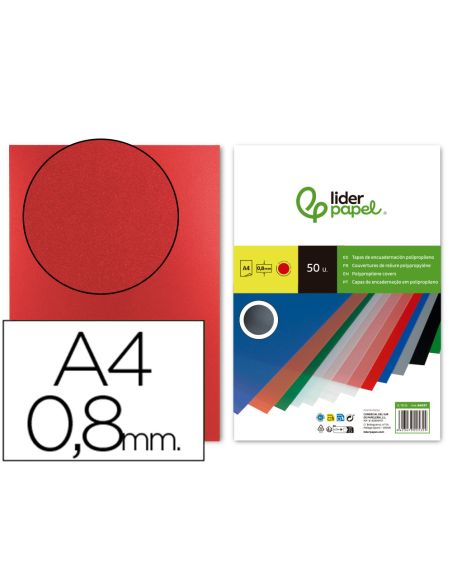 Tapa Encuadernacion Liderpapel Polipropileno A4 0.8Mm Rojo Opaco Paquete De 50 Unidades