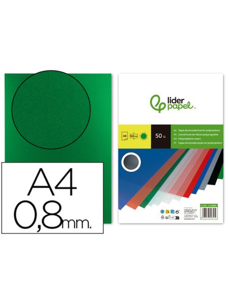 Tapa Encuadernacion Liderpapel Polipropileno A4 0.8Mm Verde Opaco Paquete De 50 Unidades