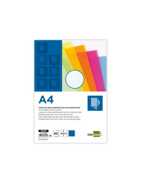 Tapa Encuadernacion Liderpapel Polipropileno Ondulado A4 0.8 Mm Azul Paquete De 50 Unidades