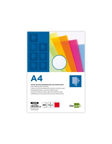 Tapa Encuadernacion Liderpapel Polipropileno Ondulado A4 0.8 Mm Rojo Paquete De 50 Unidades