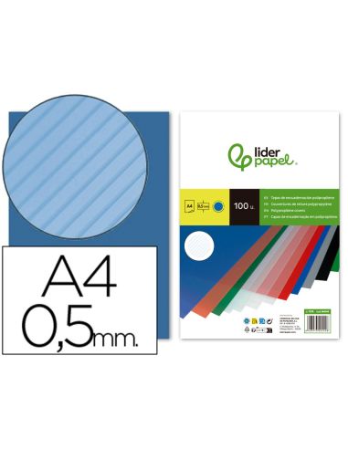Tapa Encuadernacion Liderpapel Polipropileno Rayado A4 0.5Mm Azul Paquete De 100 Unidades