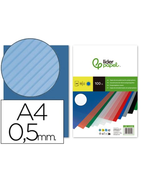 Tapa Encuadernacion Liderpapel Polipropileno Rayado A4 0.5Mm Azul Paquete De 100 Unidades