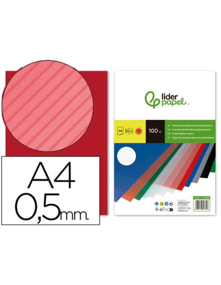 Tapa Encuadernacion Liderpapel Polipropileno Rayado A4 0.5Mm Rojo Paquete De 100 Unidades