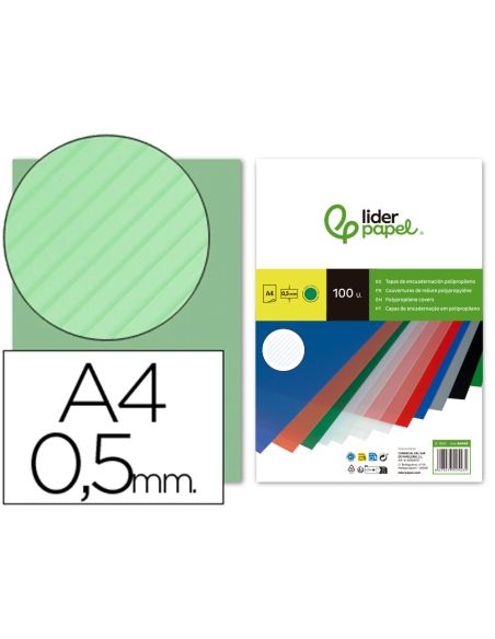 Tapa Encuadernacion Liderpapel Polipropileno Rayado A4 0.5Mm Verde Paquete De 100 Unidades