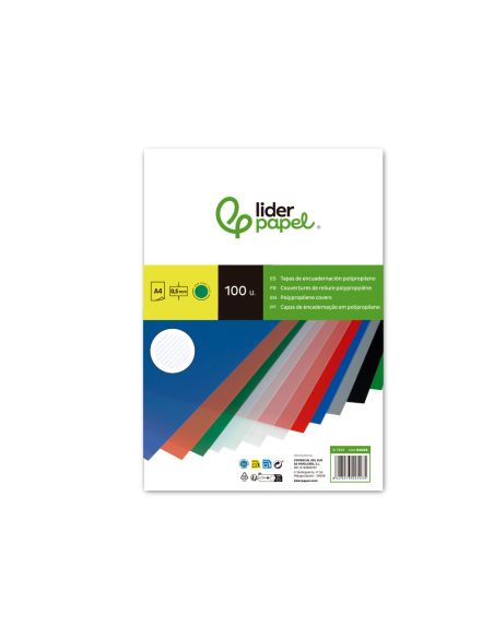 Tapa Encuadernacion Liderpapel Polipropileno Rayado A4 0.5Mm Verde Paquete De 100 Unidades