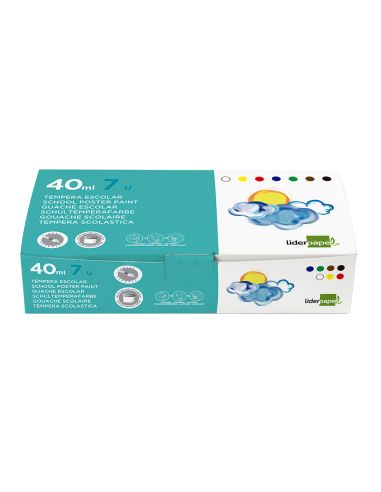 Tempera Liderpapel Escolar 40 Ml Caja 7 Colores Surtidos + Pincel