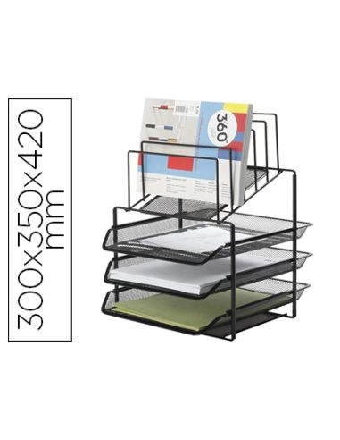Bandeja Clasificadora Sobres Q-Connect Kf17296 Metalica Rejilla Negra 3 Bandejas 300X350X420 Mm