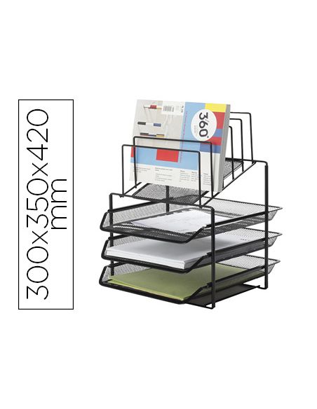 Bandeja Clasificadora Sobres Q-Connect Kf17296 Metalica Rejilla Negra 3 Bandejas 300X350X420 Mm