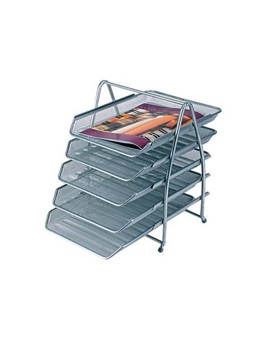 Bandeja Sobremesa Metalica Q-Connect Kf18476 Rejilla Plata 5 Bandejas Movibles 350X275X375 Mm