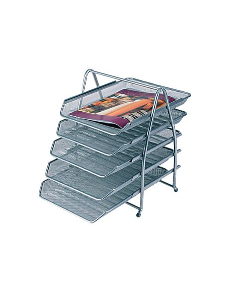 Bandeja Sobremesa Metalica Q-Connect Kf18476 Rejilla Plata 5 Bandejas Movibles 350X275X375 Mm