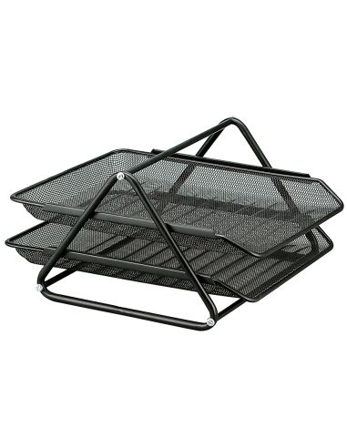 Bandeja Sobremesa Metalica Q-Connect Rejilla Gxa100 Negra 2 Bandejas Movibles 300X185X350 Mm