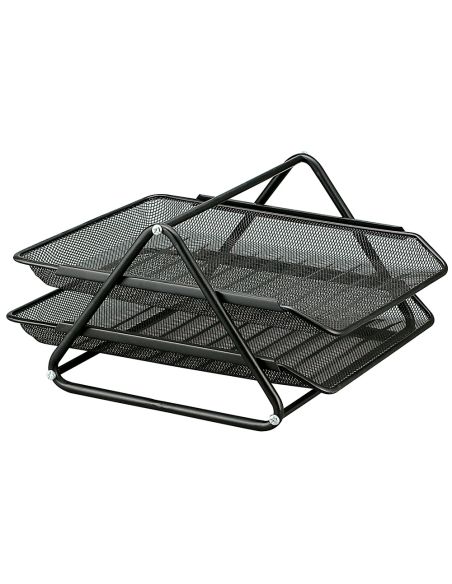 Bandeja Sobremesa Metalica Q-Connect Rejilla Gxa100 Negra 2 Bandejas Movibles 300X185X350 Mm