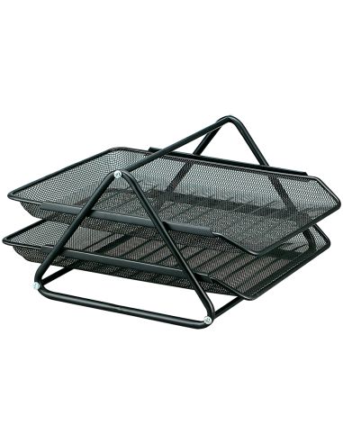 Bandeja Sobremesa Metalica Q-Connect Rejilla Gxa100 Negra 2 Bandejas Movibles 300X185X350 Mm