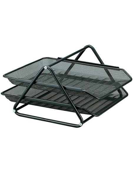 Bandeja Sobremesa Metalica Q-Connect Rejilla Gxa100 Negra 2 Bandejas Movibles 300X185X350 Mm