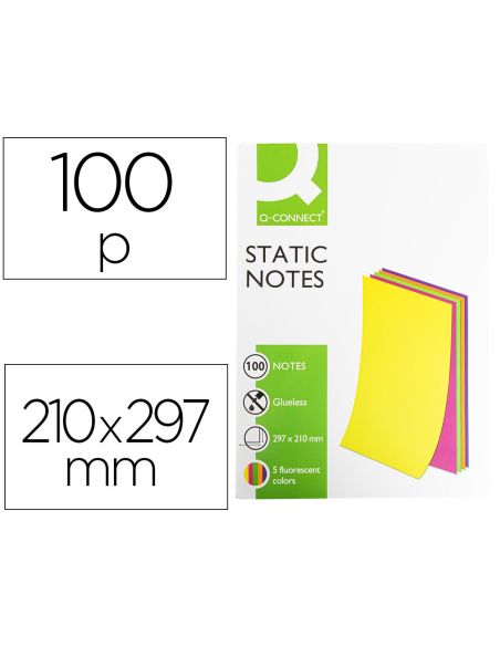 Bloc De Notas Electrostaticas Quita Y Pon Q-Connect 210X297Mm 100 Hojas 5 Colores Fluorescentes|Libreriasalesiana