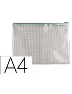 Bolsa Multiusos Q-Connect Malla Din A4 Apertura Superiorcon Cremallera Verde