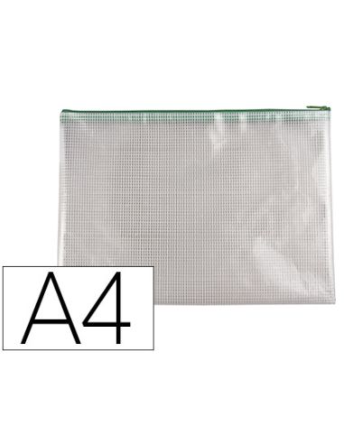 Bolsa Multiusos Q-Connect Malla Din A4 Apertura Superiorcon Cremallera Verde