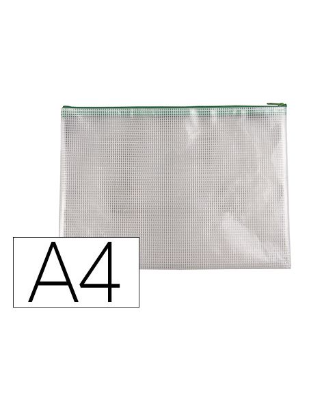 Bolsa Multiusos Q-Connect Malla Din A4 Apertura Superiorcon Cremallera Verde