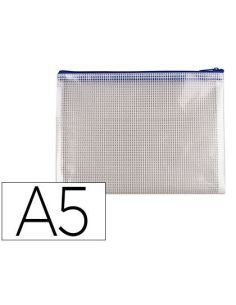 Bolsa Multiusos Q-Connect Malla Din A5 Apertura Superior Con Cremallera Azul
