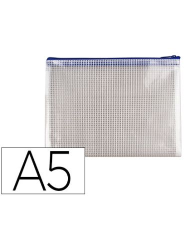 Bolsa Multiusos Q-Connect Malla Din A5 Apertura Superior Con Cremallera Azul