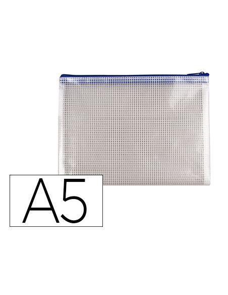Bolsa Multiusos Q-Connect Malla Din A5 Apertura Superior Con Cremallera Azul