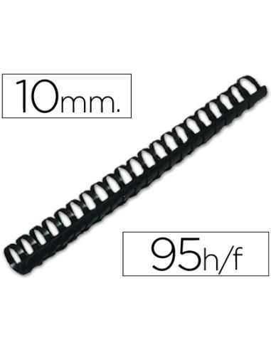 Canutillo Q-Connect Redondo 10 Mm Plastico Negro Capacidad 95 Hojas Caja De 100 Unidades