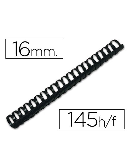 Canutillo Q-Connect Redondo 16 Mm Plastico Negro Capacidad 145 Hojas Caja De 50 Unidades